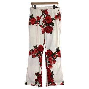 VTG NEWPORT NEWS Easy Style Flare Leg Pants Women's Sz 12 White Floral Cotton